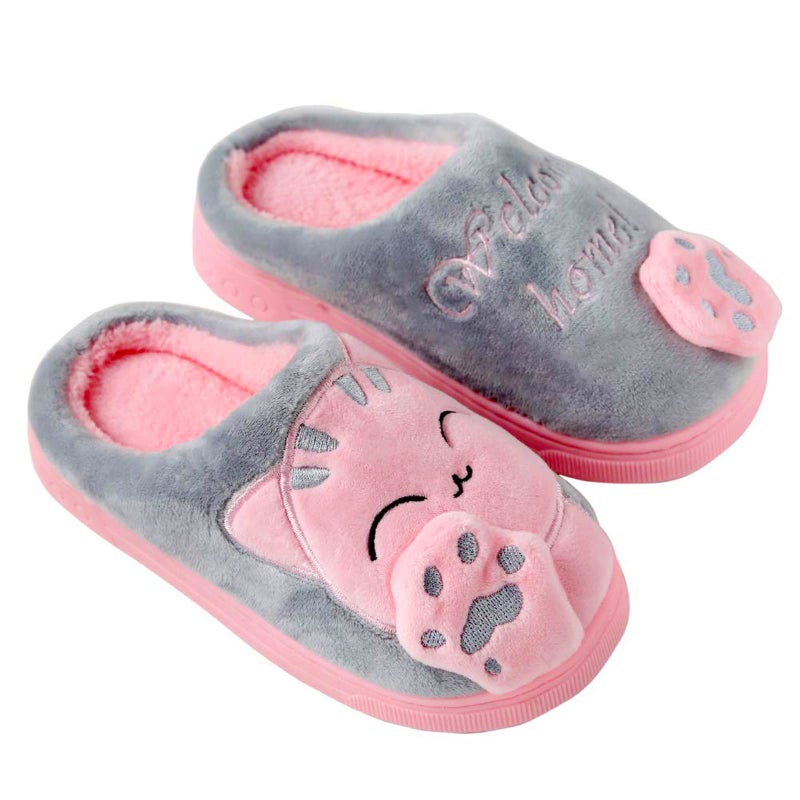 Anddyam Kids Family Cute Cat Household Anti-Slip Indoor Home Slippers for Girls and Boys (Pink Cat, 4) - Image 1